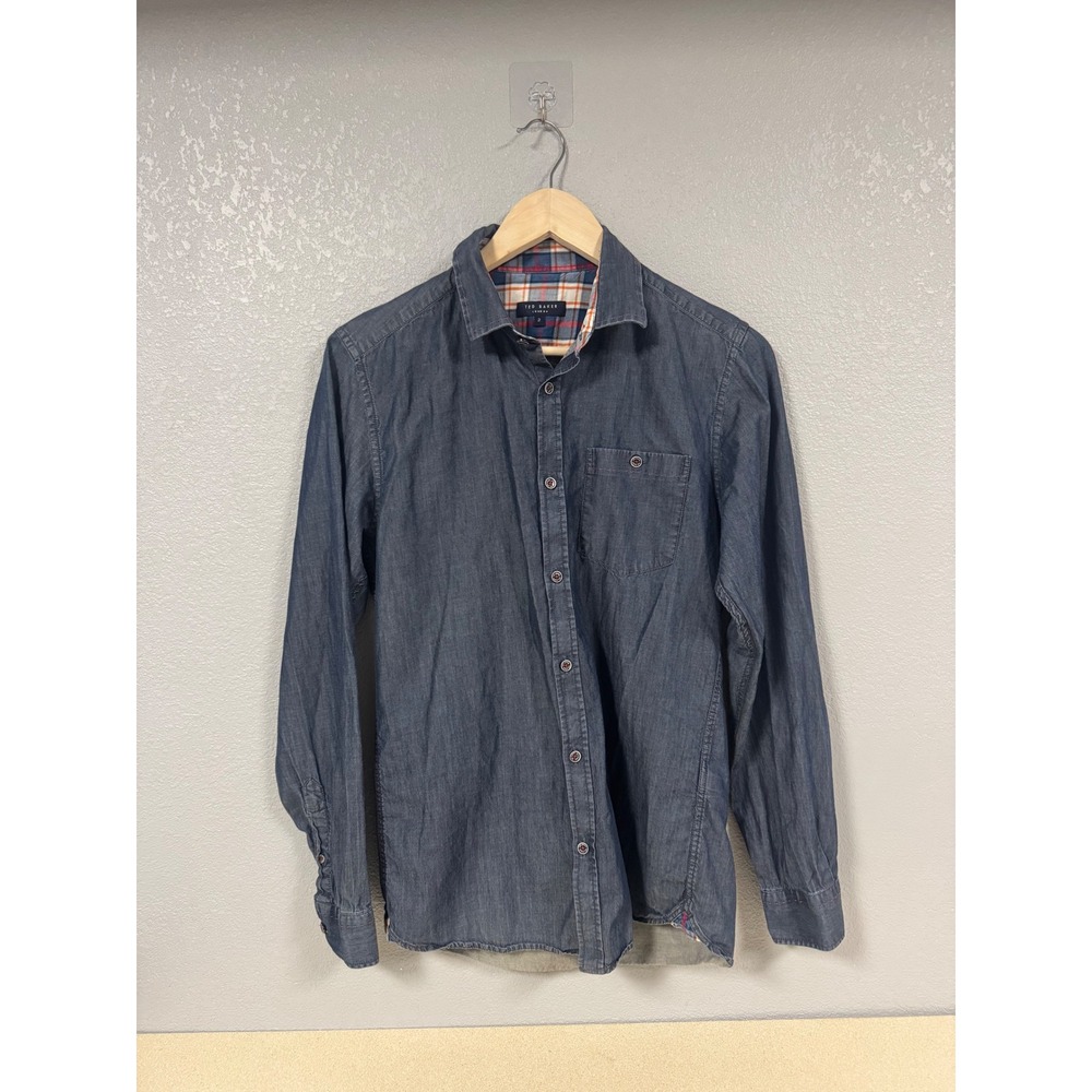 Ted Baker London Womens Denim Chambray Band Collar Shirt‎ Size 2